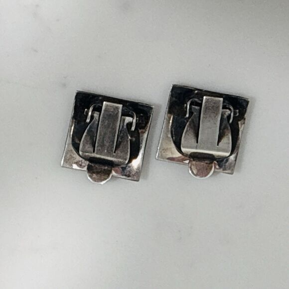 Vintage Siam Silver Earrings Black Enamel Clip On Square Dancer - Picture 8 of 12